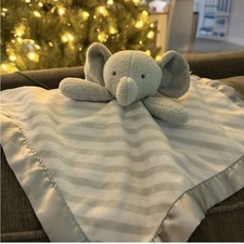 Cloud Island Elephant Lovey Gray White Striped Security Blanket Satin Edge Baby