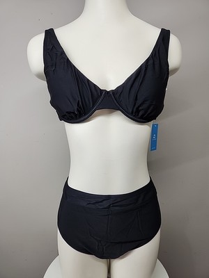 Nwt Cupshe Womens Two Piece Swimsuit Xl Black Underwire 
