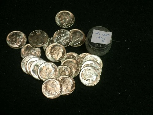 1963-D BU Partial Roll Roosevelt Dimes    - 21 dimes - 90% Silver