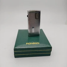 RONSON ELECTRONIC CHROME BATTERY GAS POCKET LIGHTER  BOXED VINTAGE
