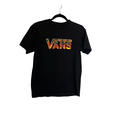 VANS Black Flames Graphic Logo Short Sleeve Tee Shirt Boys Youth Size L