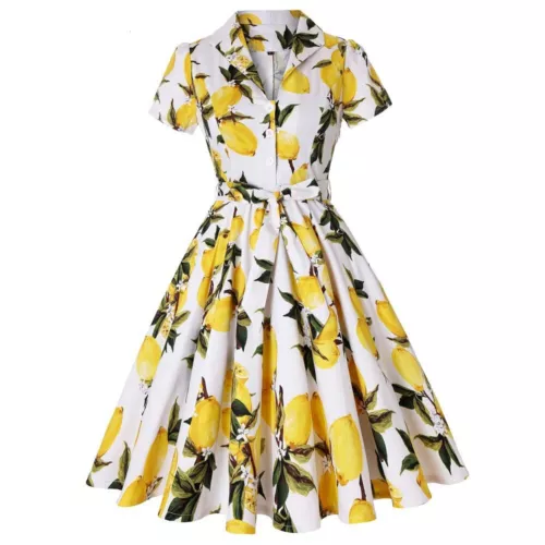 Woman Ladies 40s 50s Rockabilly Vintage Style Floral Print/Plaid Cotton Dress UK - Picture 7 of 28