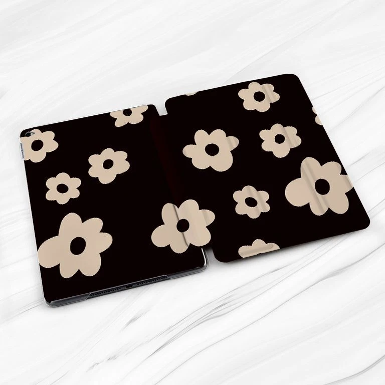 White Daisy Retro Floral Black Case For iPad 10.2 Air 3 4 5 Pro 9.7 11 12.9 Mini - Image 2 of 4