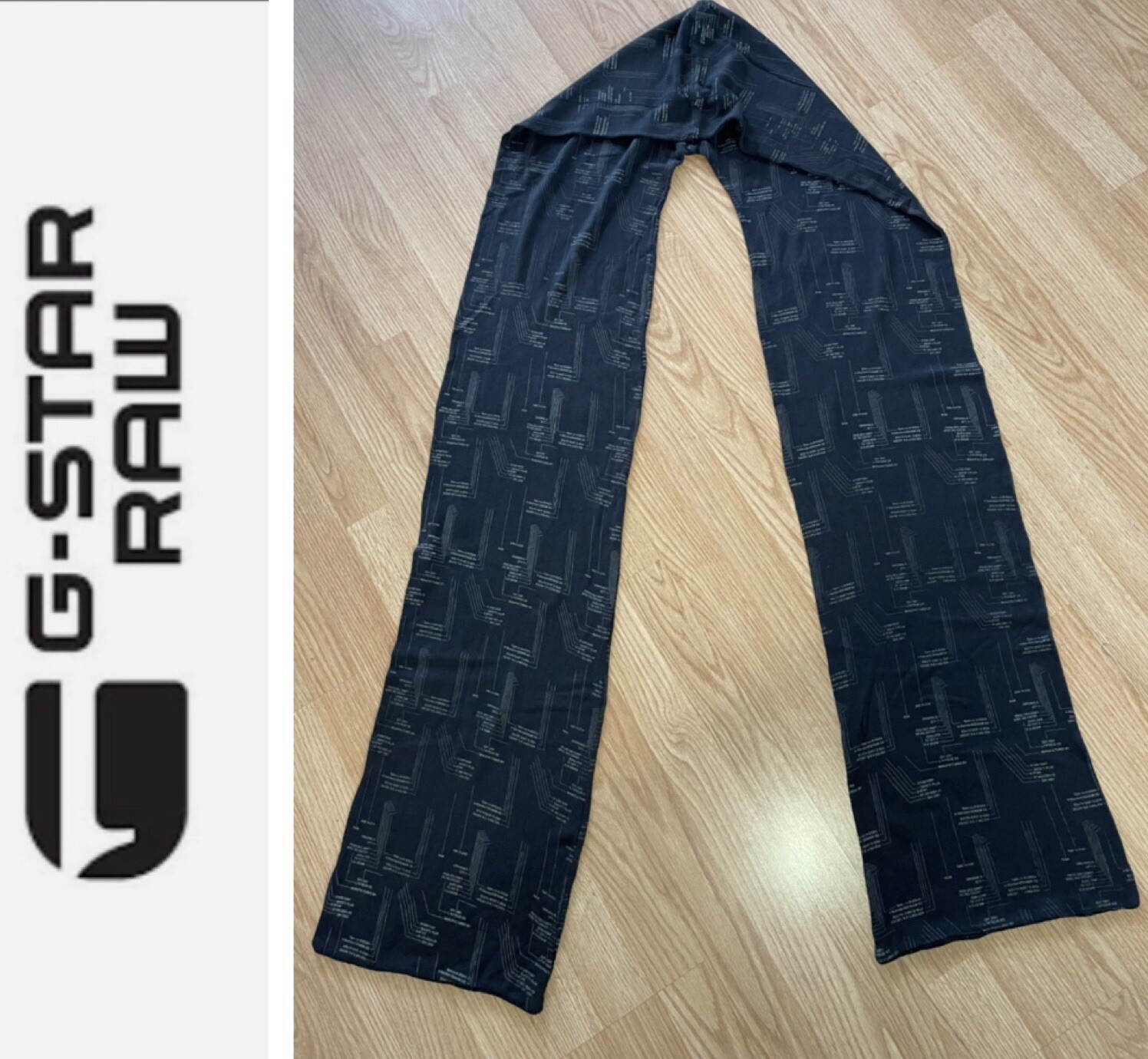 G Star Raw Black Hooded Knit Print Scarf Cotton Viscose Blend One