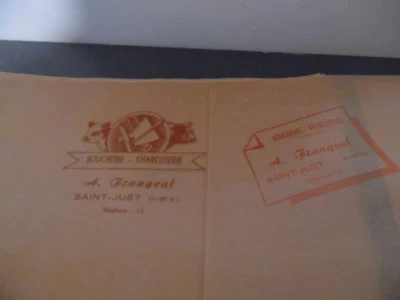 Lot 10 Feuilles Ancien Papier Emballage Boucherie St Just Ille et Vilaine 1950