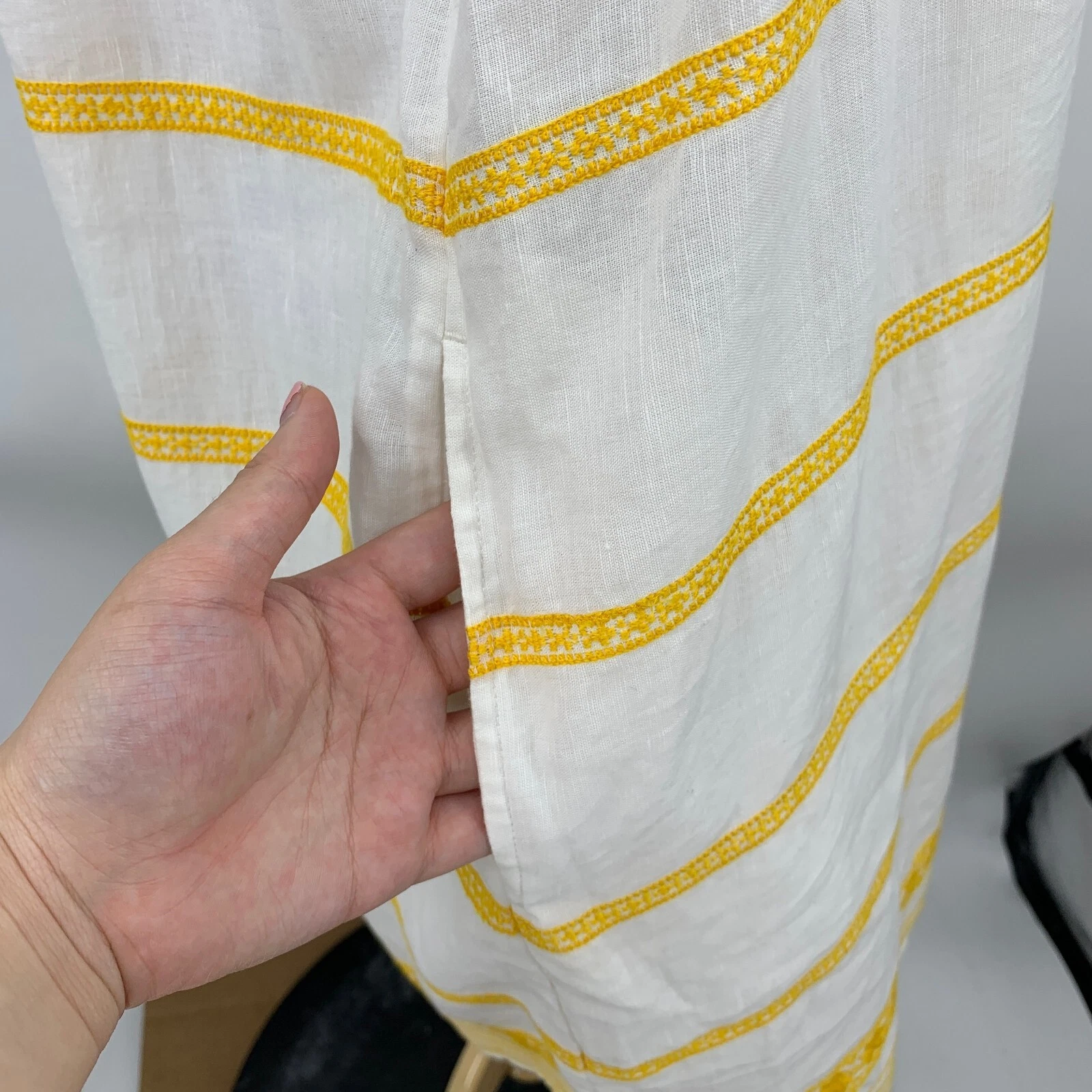 Abito Tory Burch donna L grande a righe ricamato arricciate misto lino senza maniche