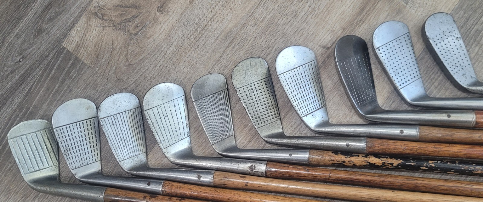 10 Antique Vintage Scottish Made Rustless Hickory Wood Shaft Golf Clubs