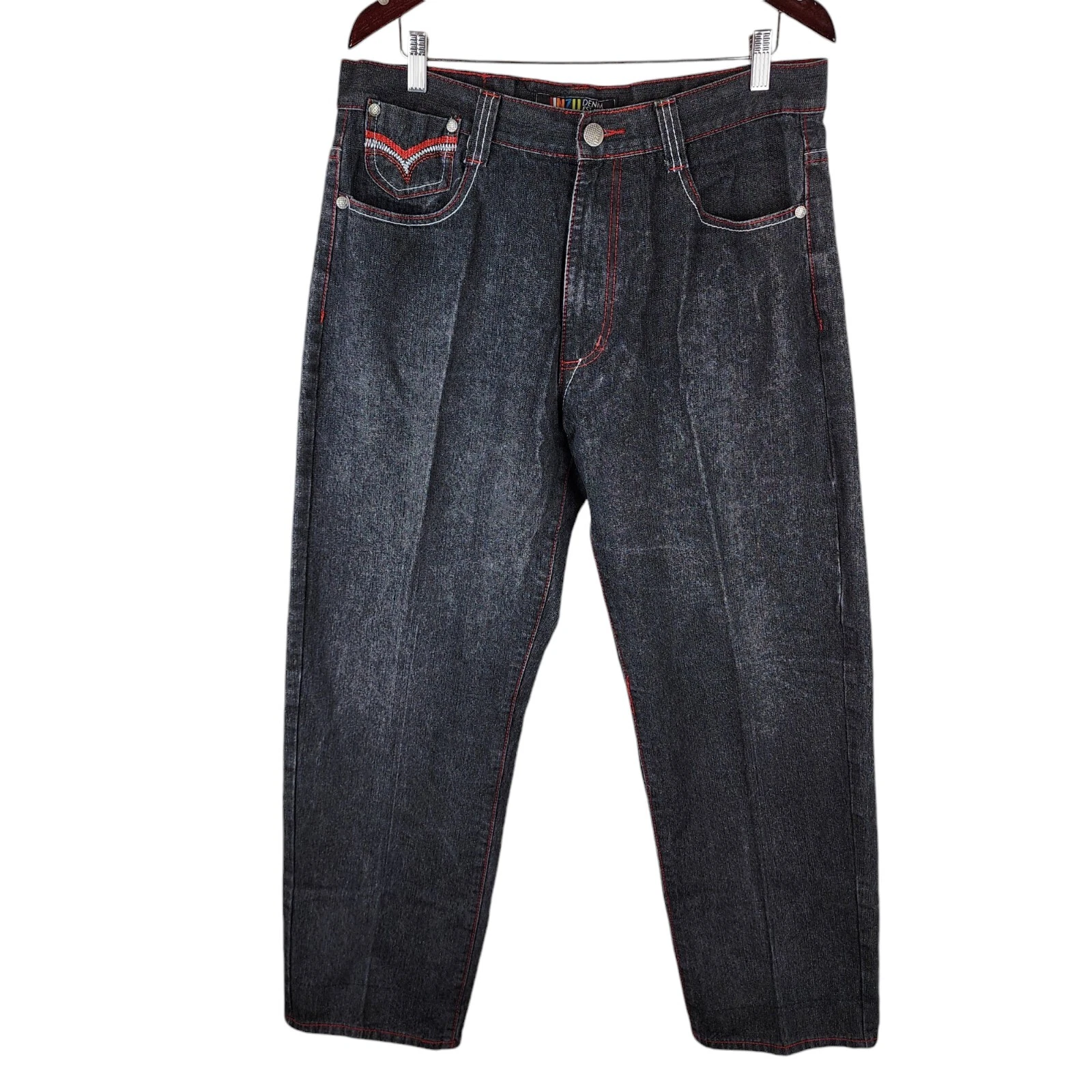 Jean Jinzu homme 38x32 noir denim hip hop année 2000 gothique brodé skate baggy FLAW