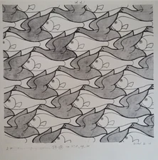 Study of Regular Division of the Plane with FISH AND BIRDS by M C Escher Print