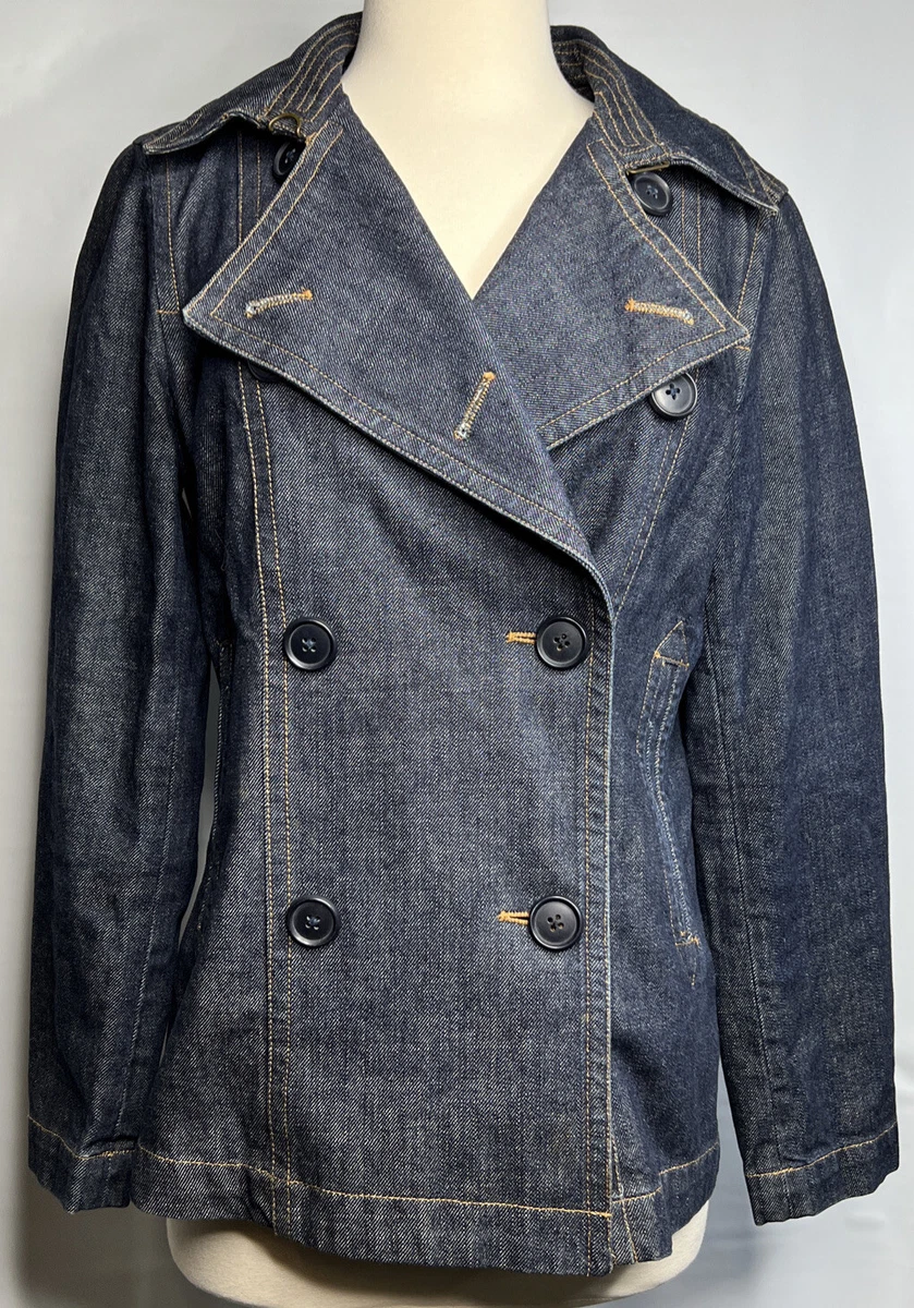 Gap Women s Jacket Small Black Double Breasted Slash Pockets Denim Blue