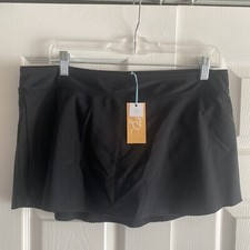 Kona Sol Women's Black High Coverage Skirt Swim Bottoms Large NEW Beach Vacation