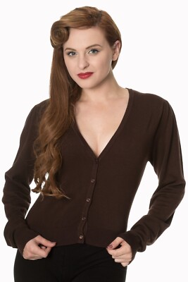 Brown Little Luxury Cropped Button Rockabilly Retro Cardigan BANNED Apparel