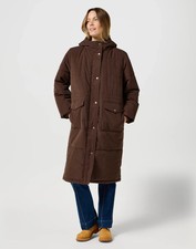 Wrangler - Oversized Padded Puffer Long Jacket In Mole Brown - Small - Rrp £159