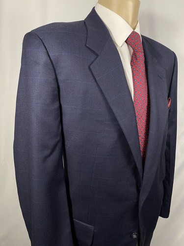 CORNELIANI MEN'S BLAZER SIZE 42R NAVY BLUE LINES WINDOW PANE MADE IN ITALY READ - Picture 4 of 12