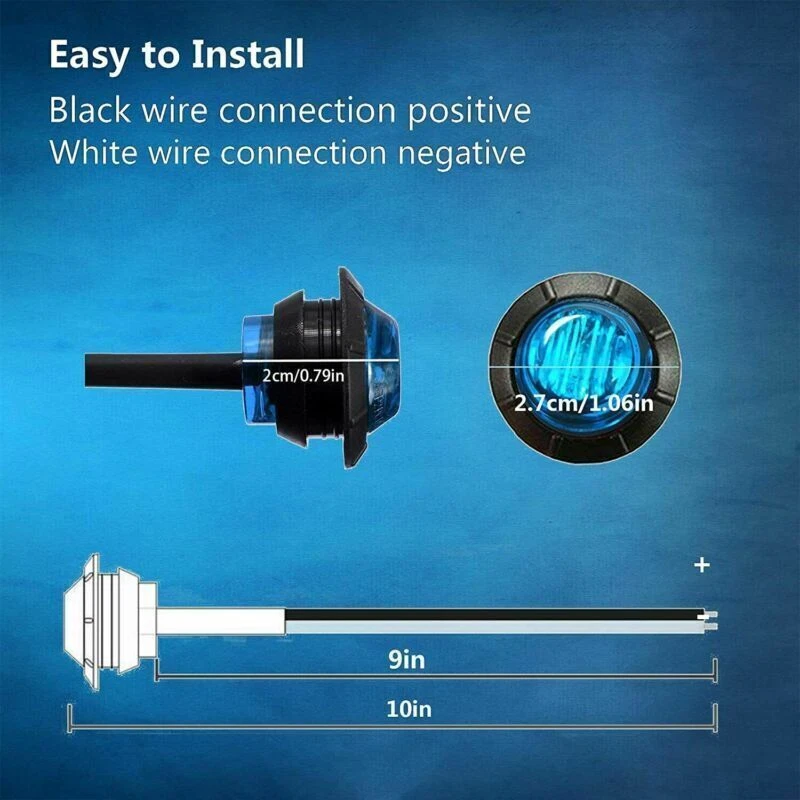 2/50Pcs 12V Car Truck Lorry Round LED Bullet Button Side Mini Marker Lights Lamp - Image 2 of 4