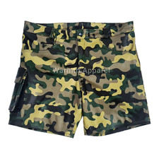 Men's Military Print Leather Cargo Style Shorts Genuine Lambskin Leather Shorts