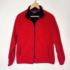 Vintage Lands End Fleece Jacket Red Zip Up Multiple Pockets Youth Size M 10-12