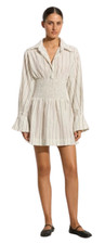 Faithfull The Brand Women's White Vitinia Mini Dress Trieste Stripe, Size 12