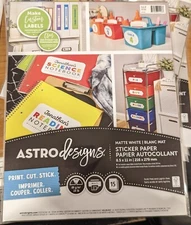Astrodesigns Sticker Paper, 8.5" x 11", 24 lb., Matte Finish, 15 Sheets, White