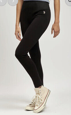 U.S. Polo Assn. Womens Black Cotton Compression Leggings Size L Regular 