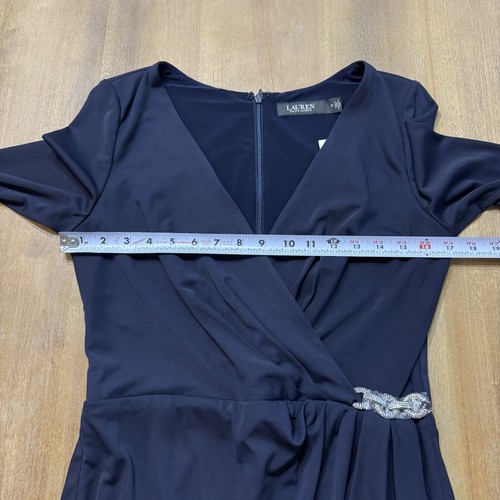 Lauren Ralph Lauren Women’s Navy Ruffle-Trim Jersey Gown Size 8 Long Sleeve - 第 3/13 張圖片