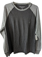 Nautica Men's Medium LS Cotton Sleepwear LogoT-shirt Charcoal Gray NWT