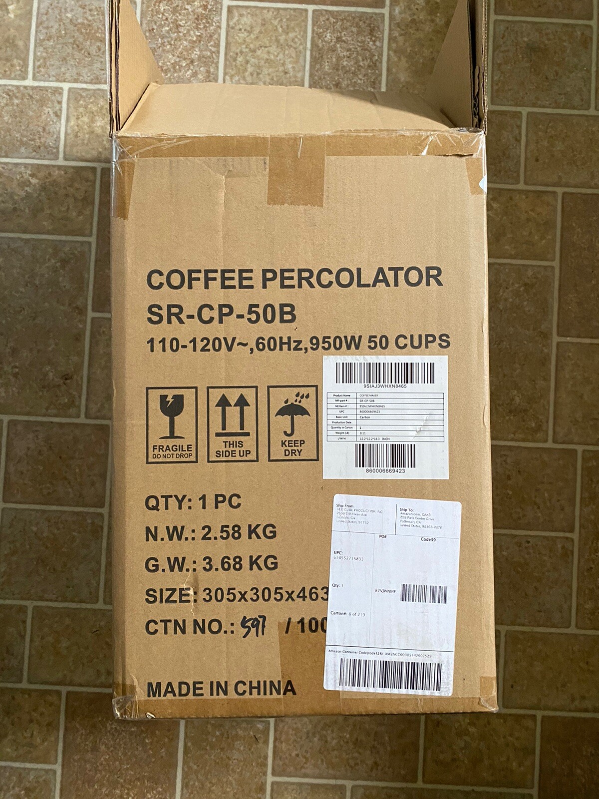 Sybo SR-CP-50B Coffee Percolator OPEN BOX Never Used