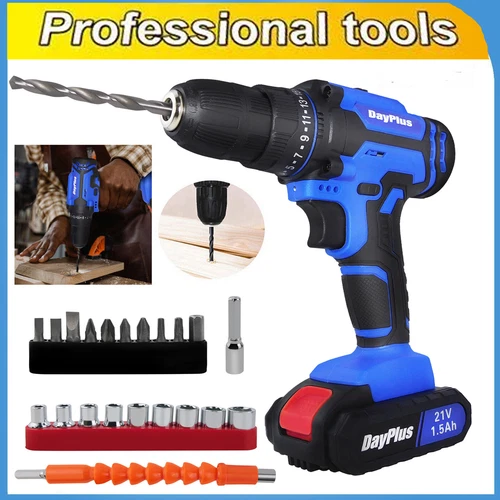 Heavy Duty 21V Cordless Combi Drill Driver Screwdriver Dual Speed Drills Light
