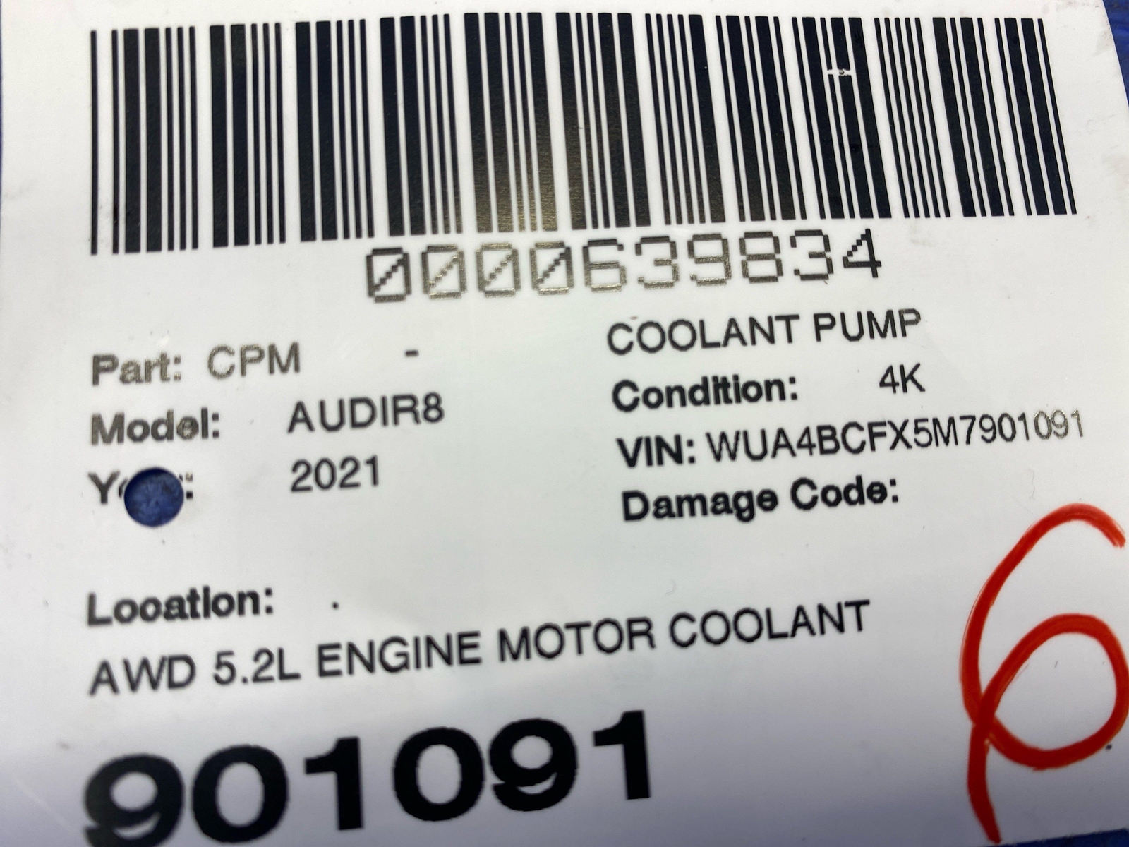 2017-2023 AUDI R8 AWD 5.2L ENGINE MOTOR COOLANT PUMP UNIT *PLUG CHIPPED* OEM