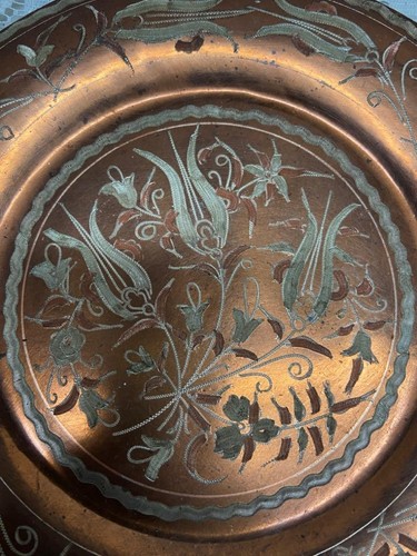 Vintage, Etched Copper Plate 8in D - Picture 2 of 6