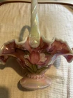 Fenton Legacy Collection Rosalene Iridescent Ruffle Tulip Basket Painted M Kibbe