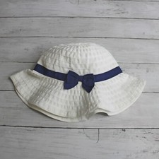 Gymboree Baby Girl's White Navy Floppy Beach Hat Size 0-6 Months Sun Hat Bonnet