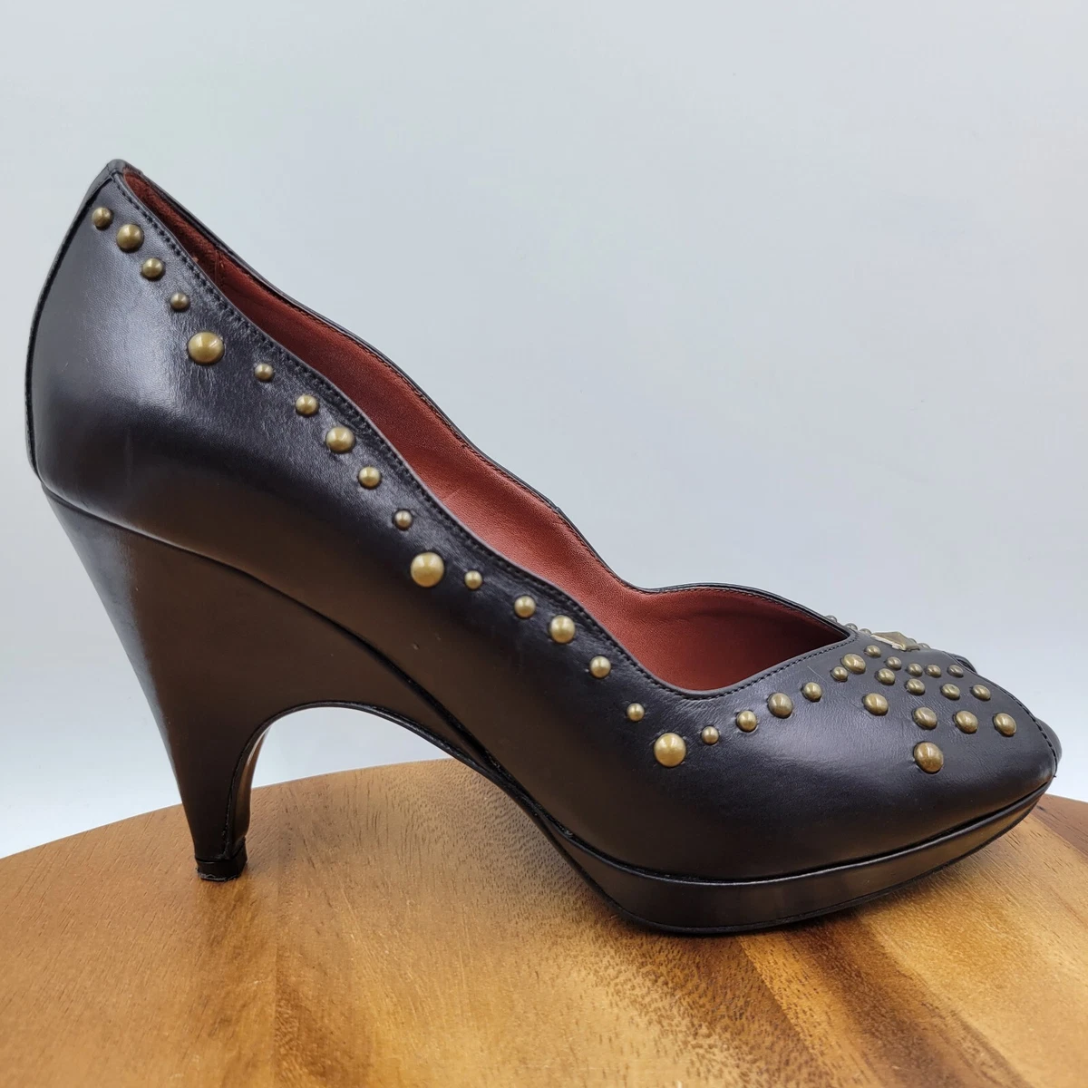 Donald Pliner Couture Heel Womens 8M Black Gold Leather Studded