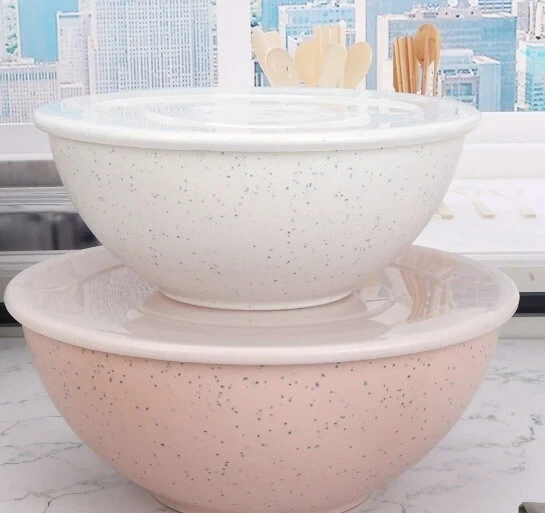 4-Piece Eco-Friendly Recycled Plastic Serve Bowl Set-Spotted Pink Color-BPA Free - Image 2 of 4