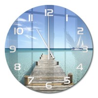 Runde Glasuhr Runde Wanduhr Aus GehäRtetem Glas Holzsteg WeißE Zeiger Fi60 Cm