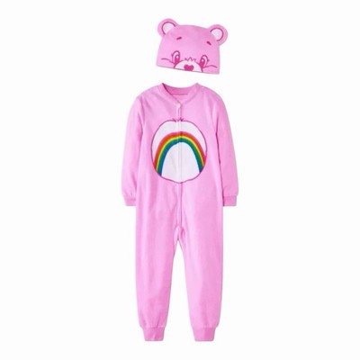 NEW Toddler Care Bears Long Sleeve Sleeper Footed Pajama With Cap 2T Pink