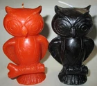 2 VINTAGE 1970s HALLOWEEN OWL FIGURAL CANDLES ORANGE & BLACK OWL 4"