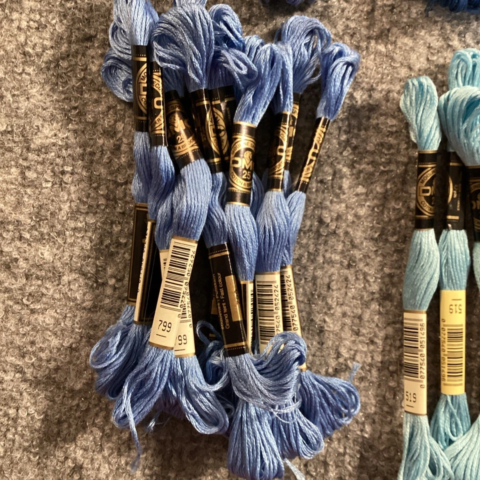 DMC Embroidery Floss Skeins Lot of 61 Mixed Blues 932 799 995 823 311 820 519 + - Image 2 of 4