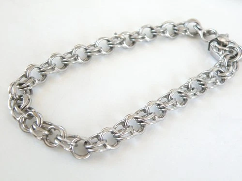New ListingVintage Sterling Silver 925 Double Ring Charm Chain Link Bracelet Fits 7.5"