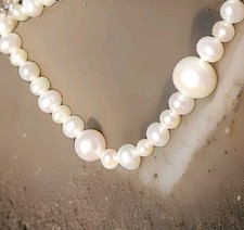 4-10mm White Cultured Freshwater Pearl Rhod Over Ss , 26" Station Necklace, NEW