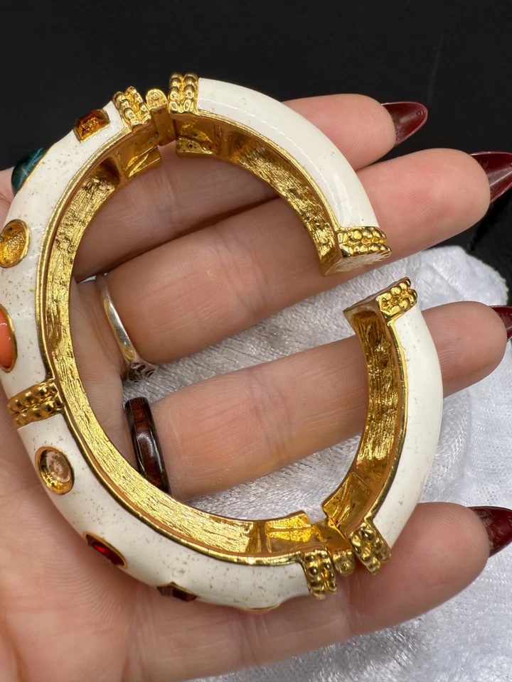 Juego de brazalete brazalete vintage KJL esmalte blanco esmalte REPARACIONES LEER Foto 4 de 4