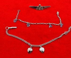 VTG Beta Sigma Phi bracelet, USAF Bracelet & Am Airlines Pin Used Over 50 yrs