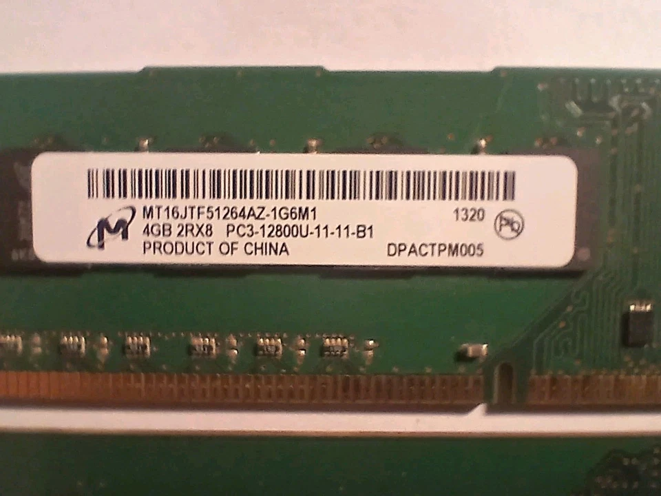 12GB SDRAM Samsung + Micron 2RX8 PC3-12800U DDR3 1600Mhz DIMM Desktop Memory RAM - Image 2 of 4