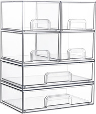 6PC Stackable Storage Drawers,Clear Plastic Organizer Bins for Bathroom Supplies