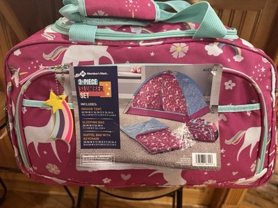 New 3 Piece Sams Unicorn Set Sleeping Bag Indoor Tent Overnight Bag Girls Pink