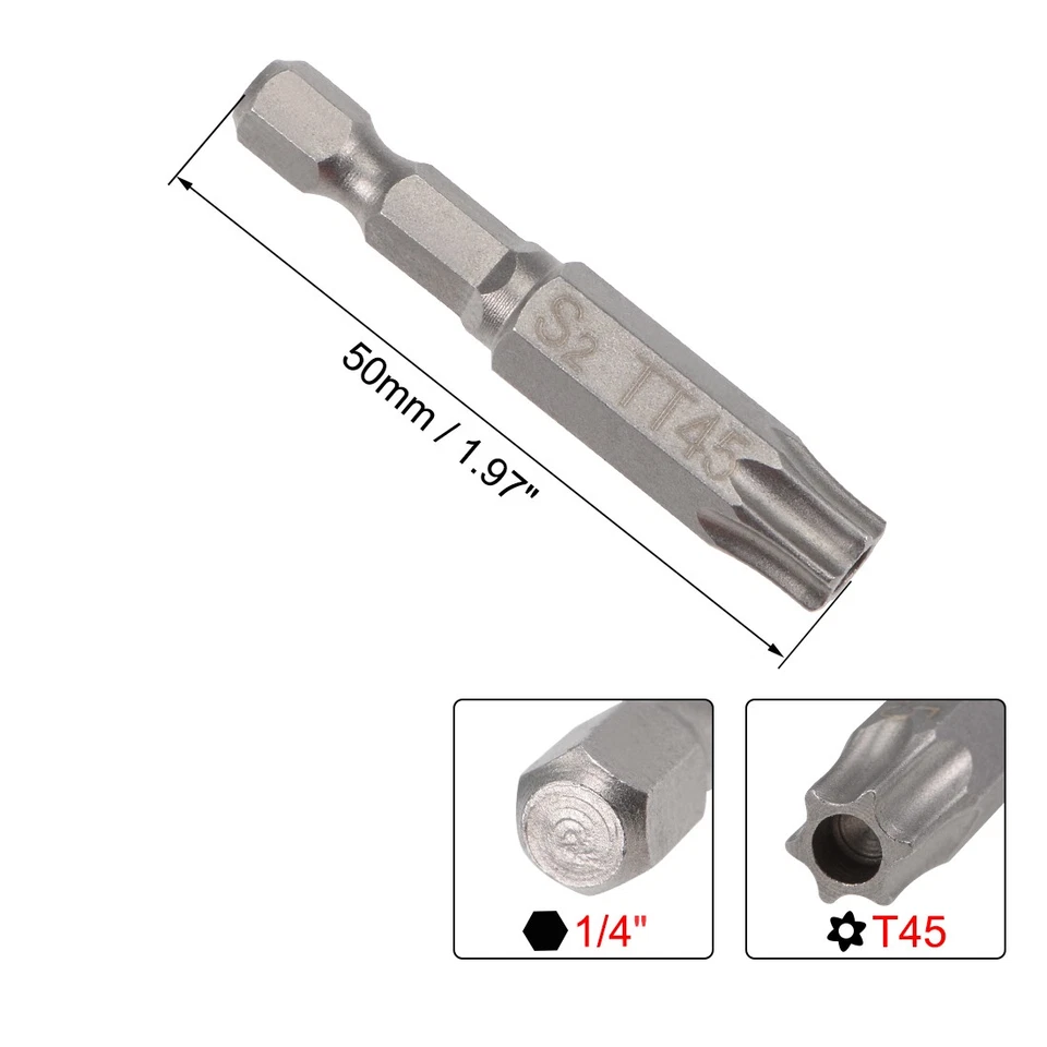 2 peças de chave de fenda de cabeça torx T45 de 2 polegadas de comprimento com haste sextavada de 1/4 de polegada - Imagem 2 de 4