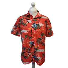 Primark Hawaiian Shirt Red Green Leafy Pretty Cotton Men's Size XL