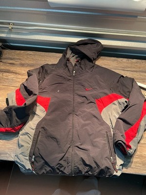 Nike Windbreaker Jacket Mens XL Black Red Gray Hooded Full Zip reversible 