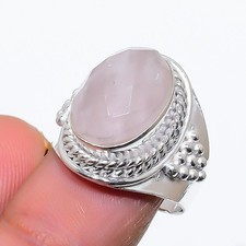 Pink Rose Quartz Gemstone 925 Sterling Silver Jewelry All Size Ring For Gift