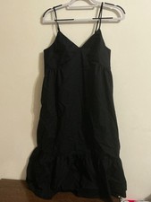 Gap Boho Deep V Midi Sleeveless Smocked Back Cami Dress Black  L